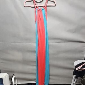 Colorblock Maxi Dress — Coral & Aqua Panels